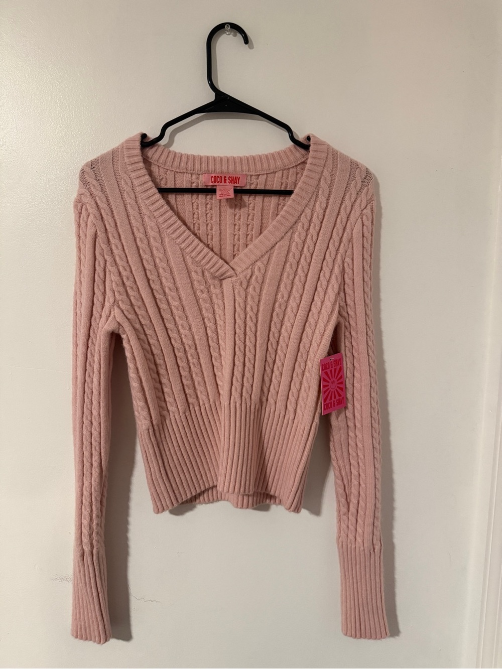 Blush Pink Knit V-Neck Sweater